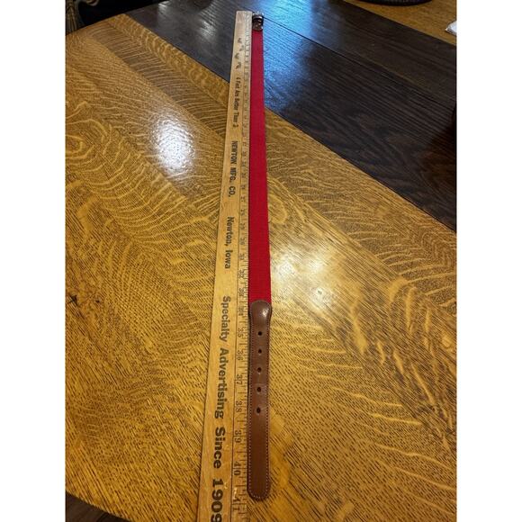 Coach Natural Linen Leather Belt Sz 38 Brick Red used 41” Long Preppy Academic - Picture 7 of 8